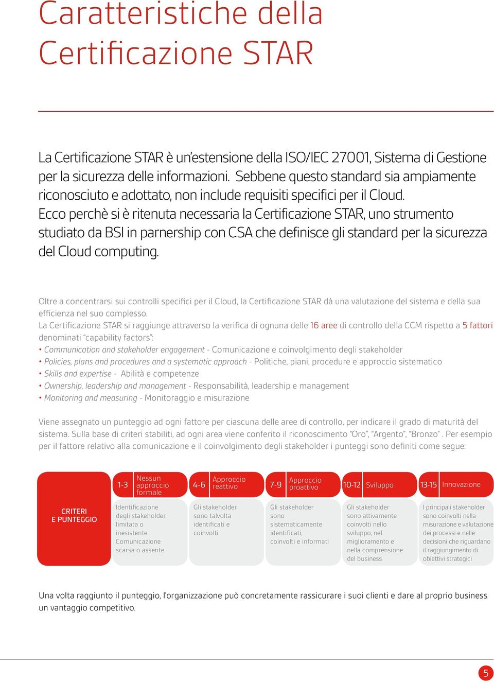 Ecco perchè si è ritenuta necessaria la Certificazione STAR, uno strumento studiato da BSI in parnership con CSA che definisce gli standard per la sicurezza del Cloud computing.