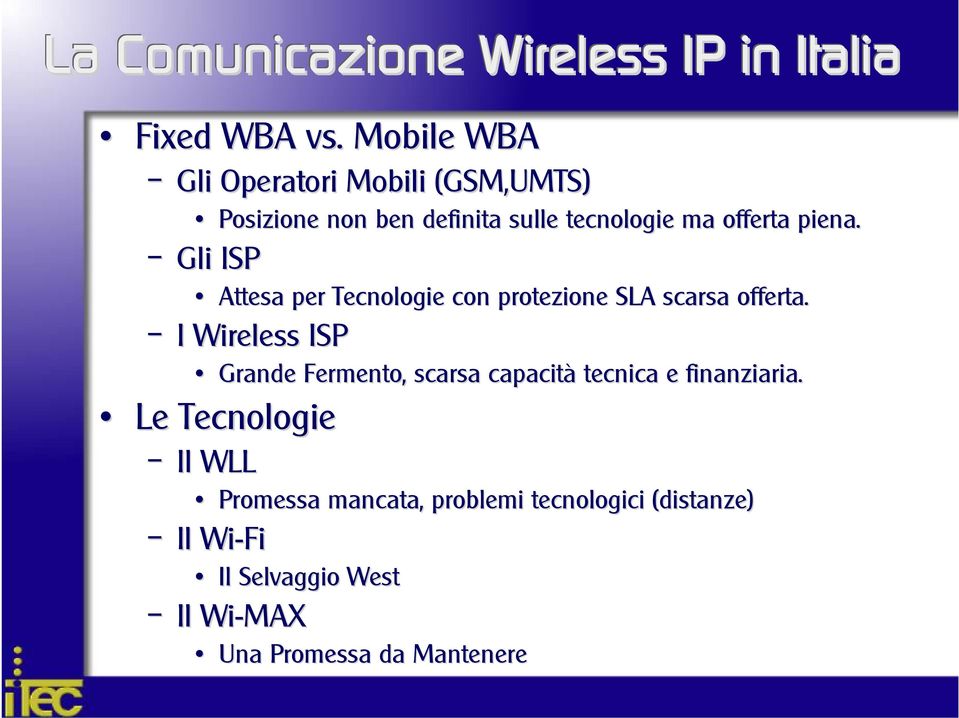 Gli ISP Attesa per Tecnologie con protezione SLA scarsa offerta.