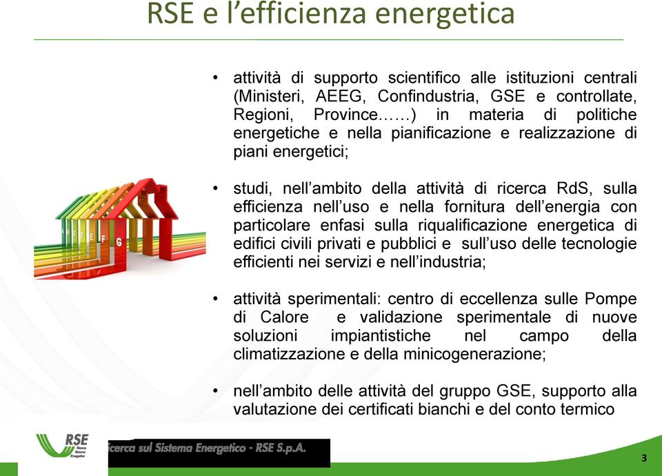 riqualificazione energetica di edifici civili privati e pubblici e sull uso delle tecnologie efficienti nei servizi e nell industria; attività sperimentali: centro di eccellenza sulle Pompe di Calore