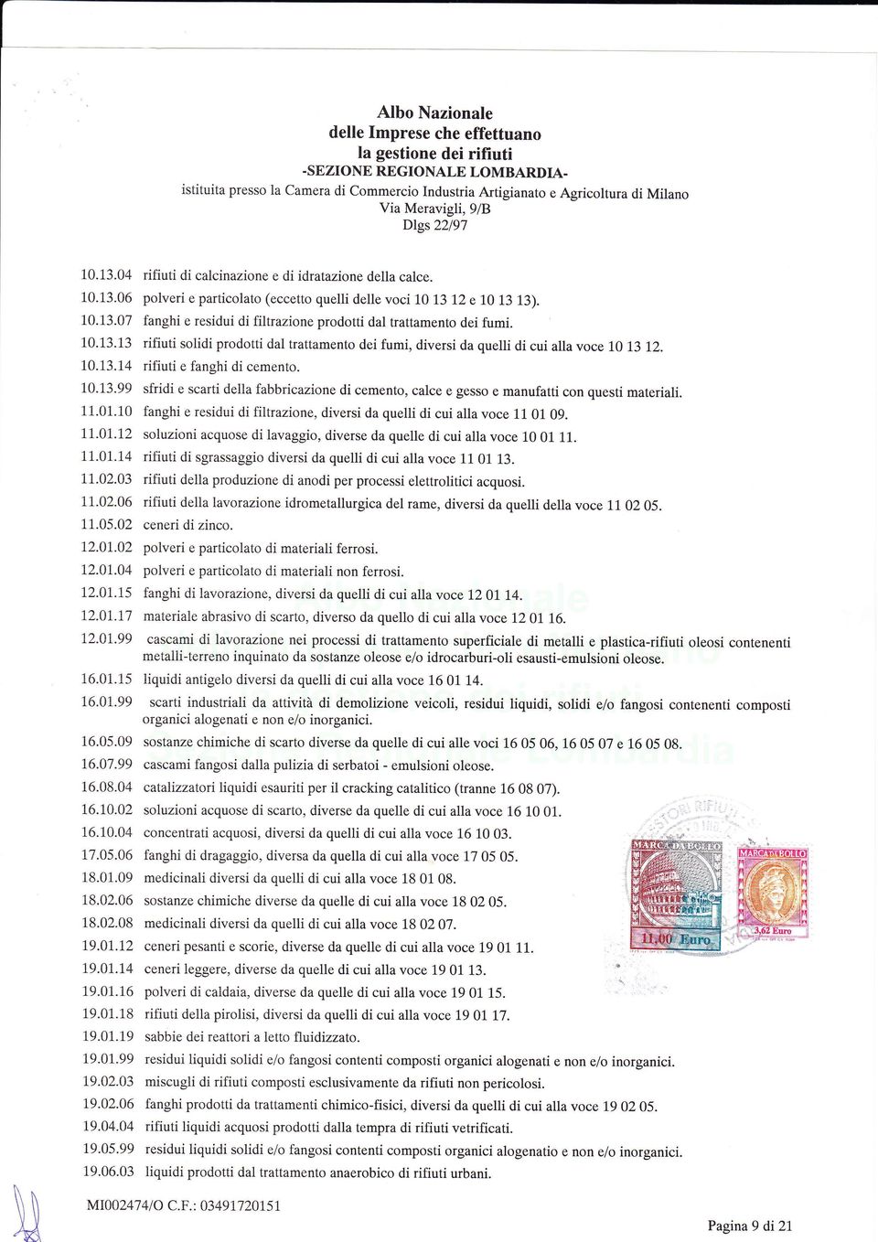 01.18 19.01.19 19.01.99 19.02.03 79.02.06 19.04.04 t9.05.99 19.06.03 rifiuti di calcinazione e di idratazione della calce. polveri e particolato (eccetto quelli delle voci L0 1.3 12 e 10 13 13).