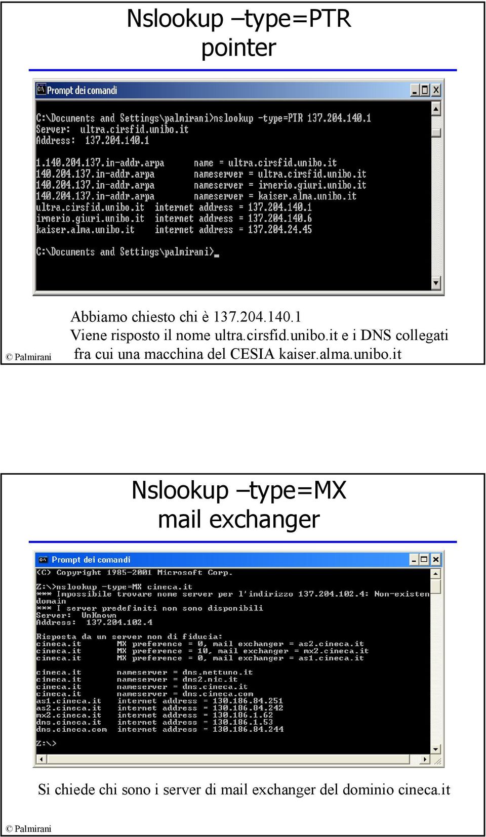 it e i DNS collegati fra cui una macchina del CESIA kaiser.alma.unibo.