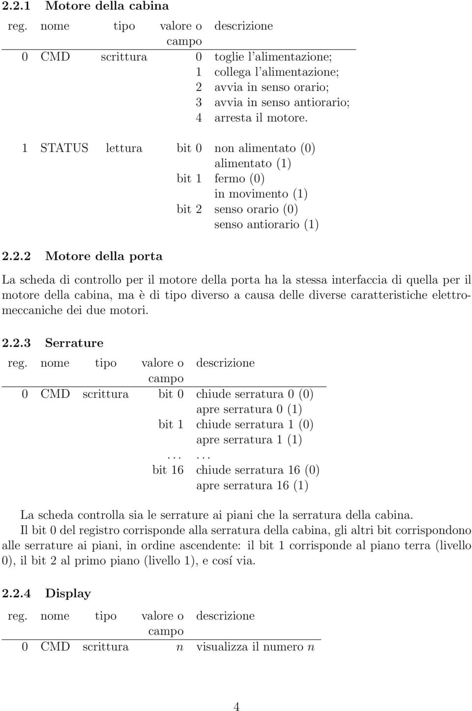 senso orario (0) senso antiorario (1) 2.