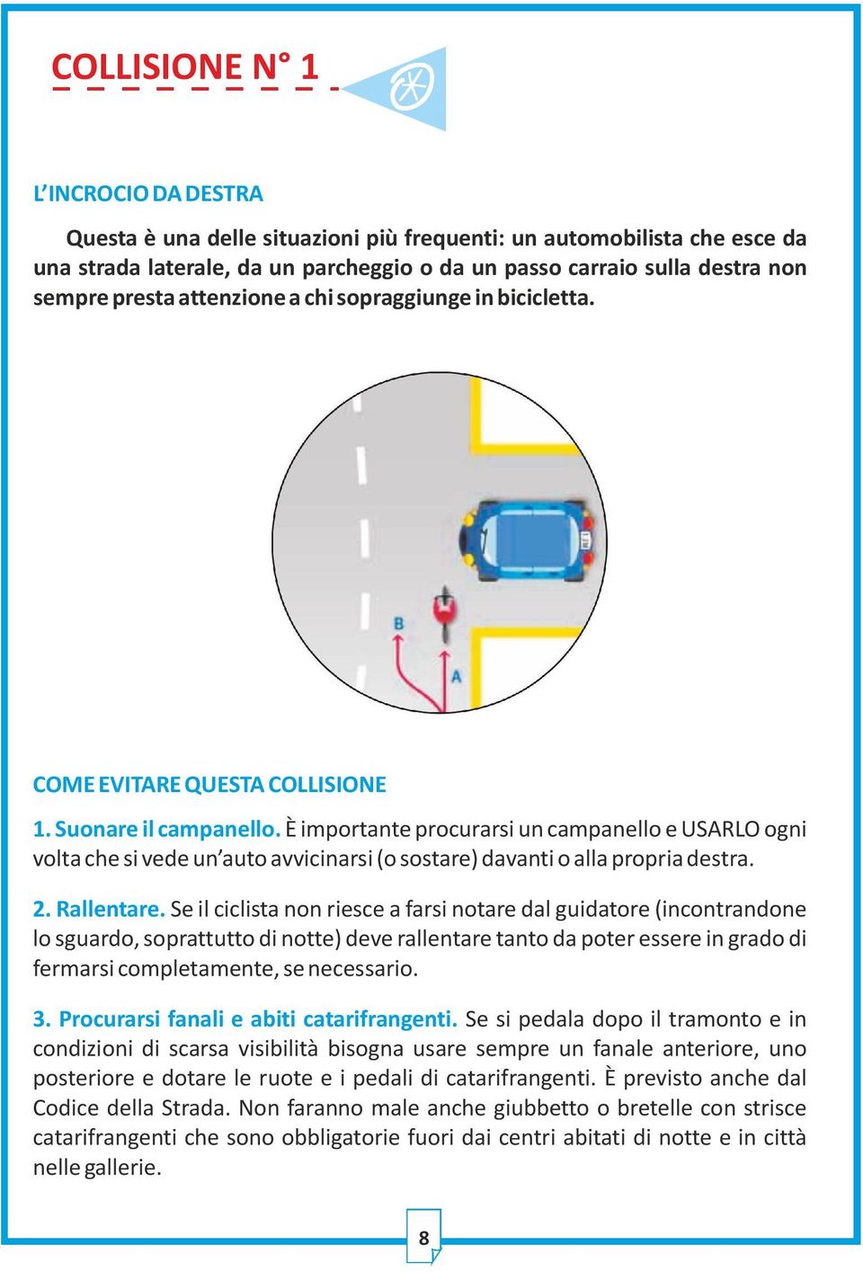 È importante procurarsi un campanello e USARLO ogni volta che si vede un auto avvicinarsi (o sostare) davanti o alla propria destra. 2. Rallentare.