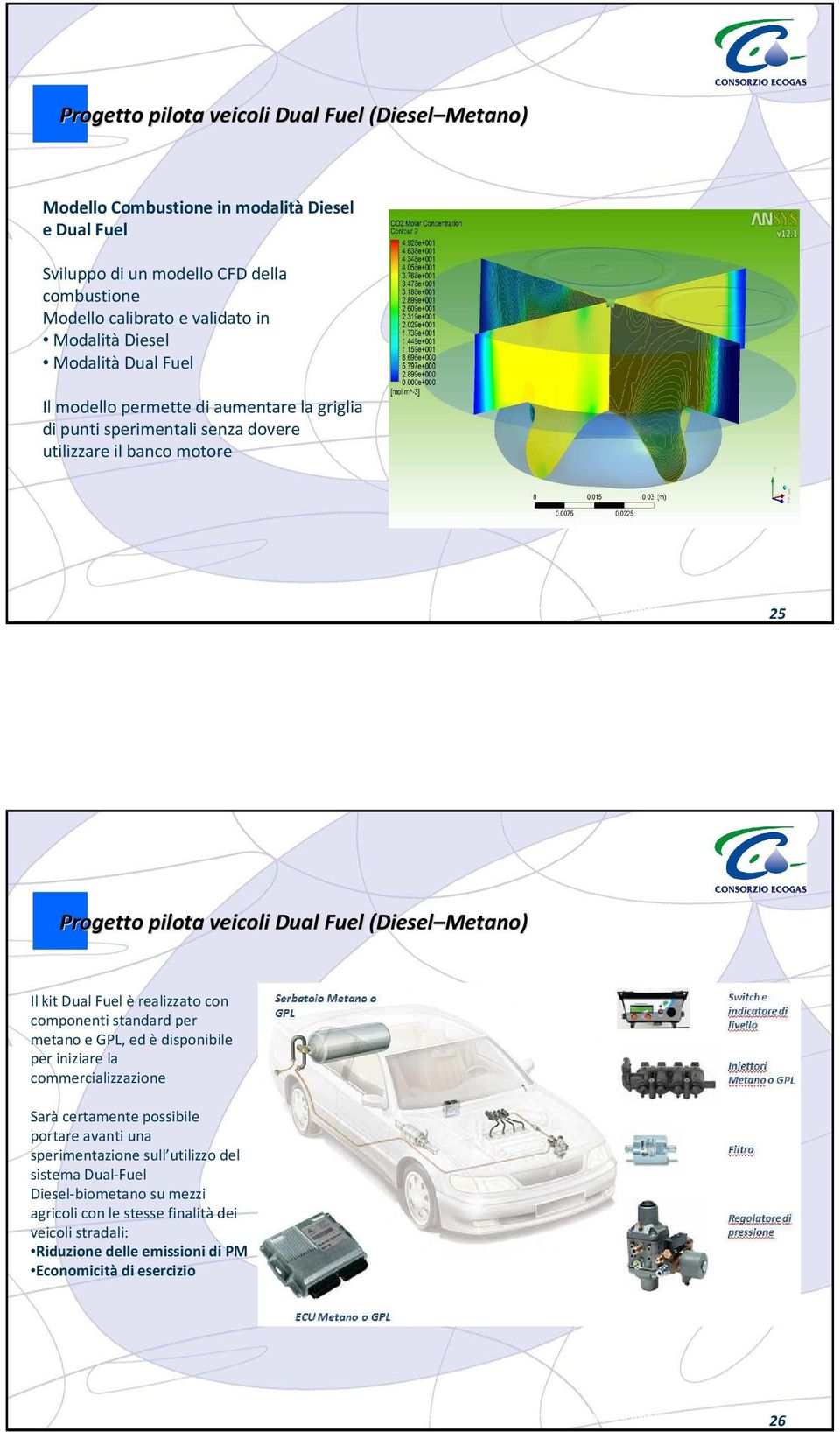 Filiera Agro-energetica per il Biogas 25 Progetto pilota veicoli Dual Fuel (Diesel Metano) Il kit Dual Fuel èrealizzato con componenti standard per metano e GPL, ed èdisponibile per iniziare la
