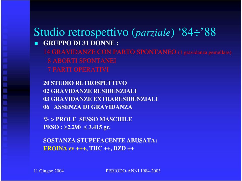 GRAVIDANZE RESIDENZIALI 03 GRAVIDANZE EXTRARESIDENZIALI 06 ASSENZA DI GRAVIDANZA % > PROLE