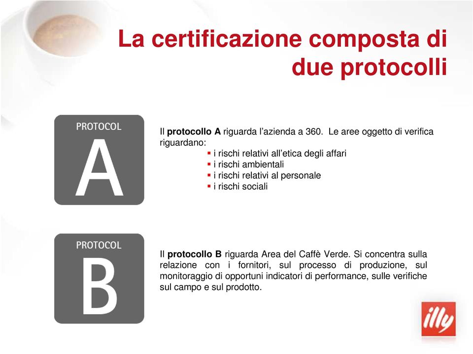 relativi al personale i rischi sociali Il protocollo B riguarda Area del Caffè Verde.