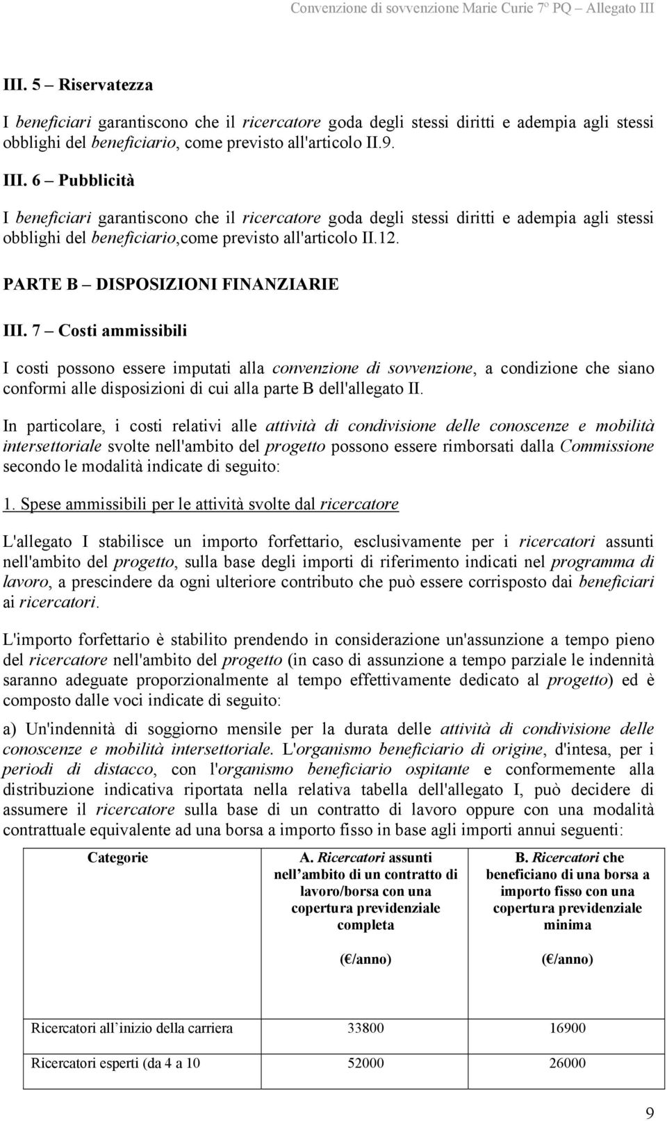 PARTE B DISPOSIZIONI FINANZIARIE III.