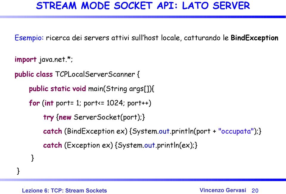 *; public class TCPLocalServerScanner { public static void main(string args[]){ for (int port= 1; port<= 1024;