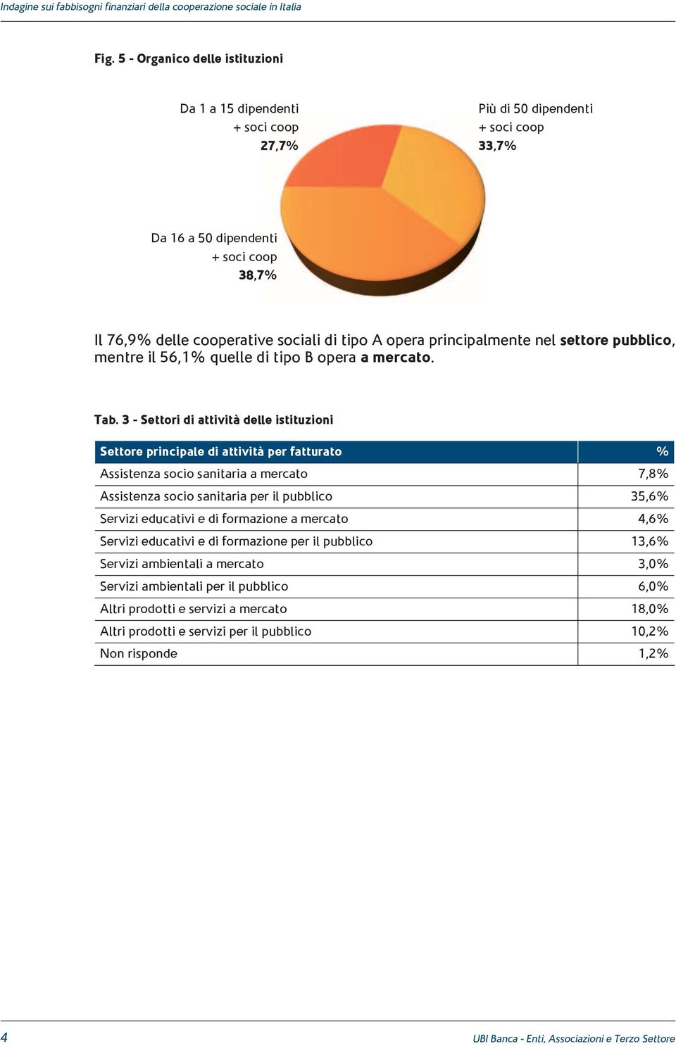 3 - Settori di attività delle istituzioni Settore principale di attività per fatturato % Assistenza socio sanitaria a mercato 7,8% Assistenza socio sanitaria per il pubblico 35,6% Servizi