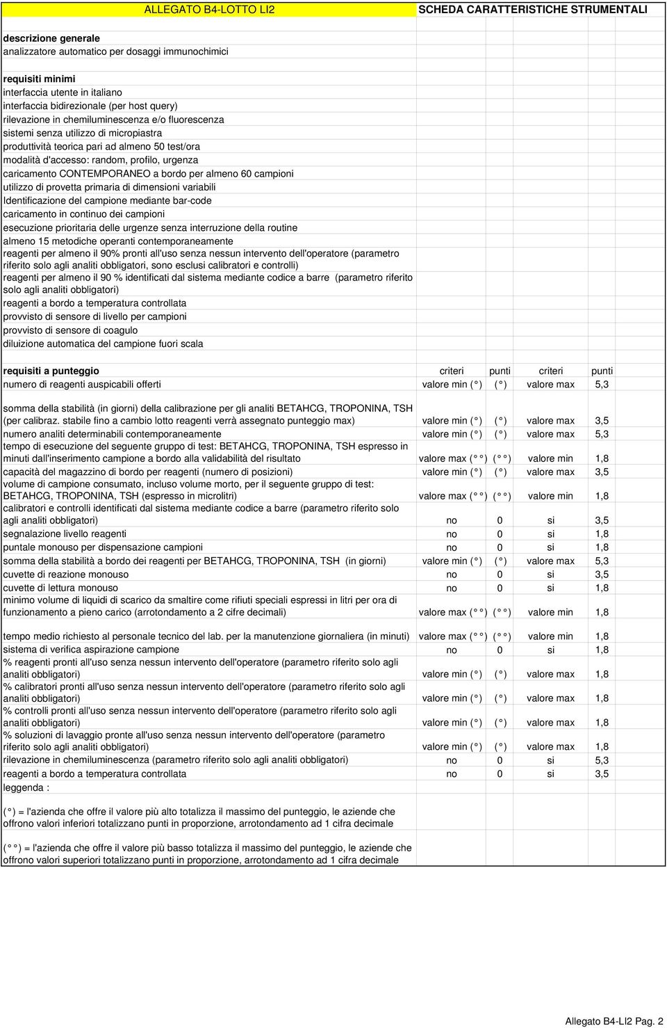 bar-code esecuzione prioritaria delle urgenze senza interruzione della routine almeno 15 metodiche operanti contemporaneamente reagenti per almeno il 90% pronti all'uso senza nessun intervento