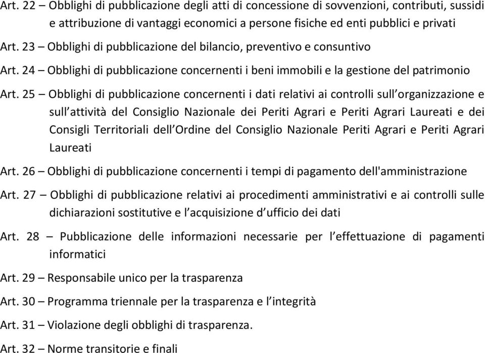 25 Obblighi di pubblicazione concernenti i dati relativi ai controlli sull organizzazione e sull attività del Consiglio Nazionale dei Periti Agrari e Periti Agrari Laureati e dei Consigli