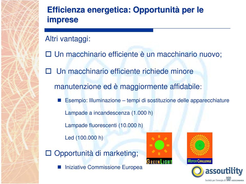 affidabile: Esempio: Illuminazione tempi di sostituzione delle apparecchiature Lampade a