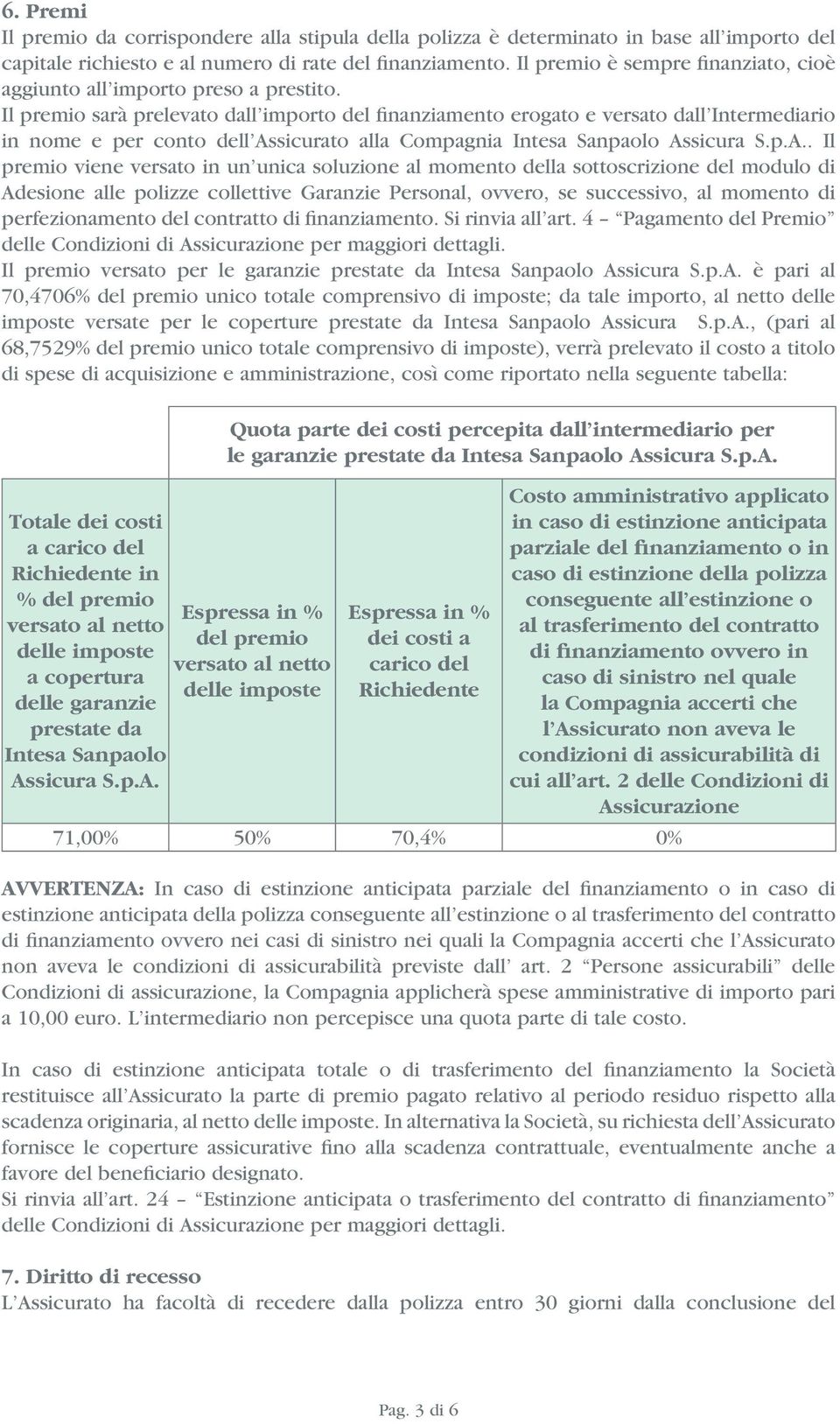 Il premio sarà prelevato dall importo del finanziamento erogato e versato dall Intermediario in nome e per conto dell As