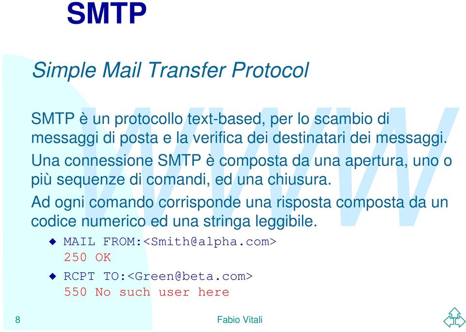 Una connessione SMTP è composta da una apertura, uno o più sequenze di comandi, ed una chiusura.