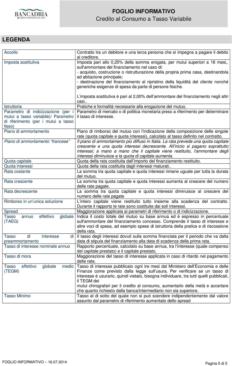 sull'ammontare del finanziamento nel caso di: - acquisto, costruzione o ristrutturazione della propria prima casa, destinandola ad abitazione principale; - destinazione del finanziamento al