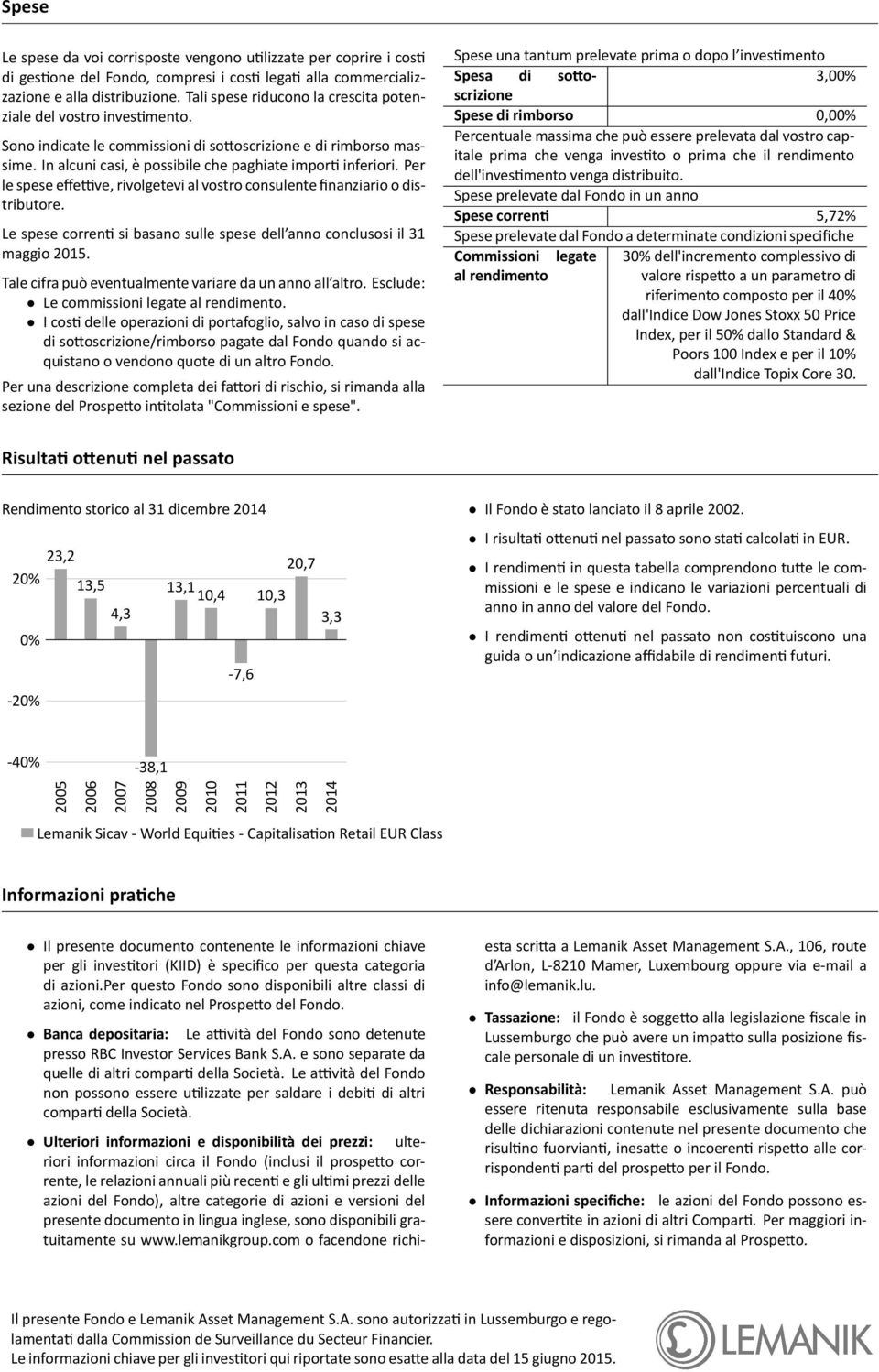 vostro consulente finanziario o distributore Le spese corren si basano sulle spese dell anno conclusosi il 31 maggio 2015 Tale cifra può eventualmente variare da un anno all altro Esclude: Le