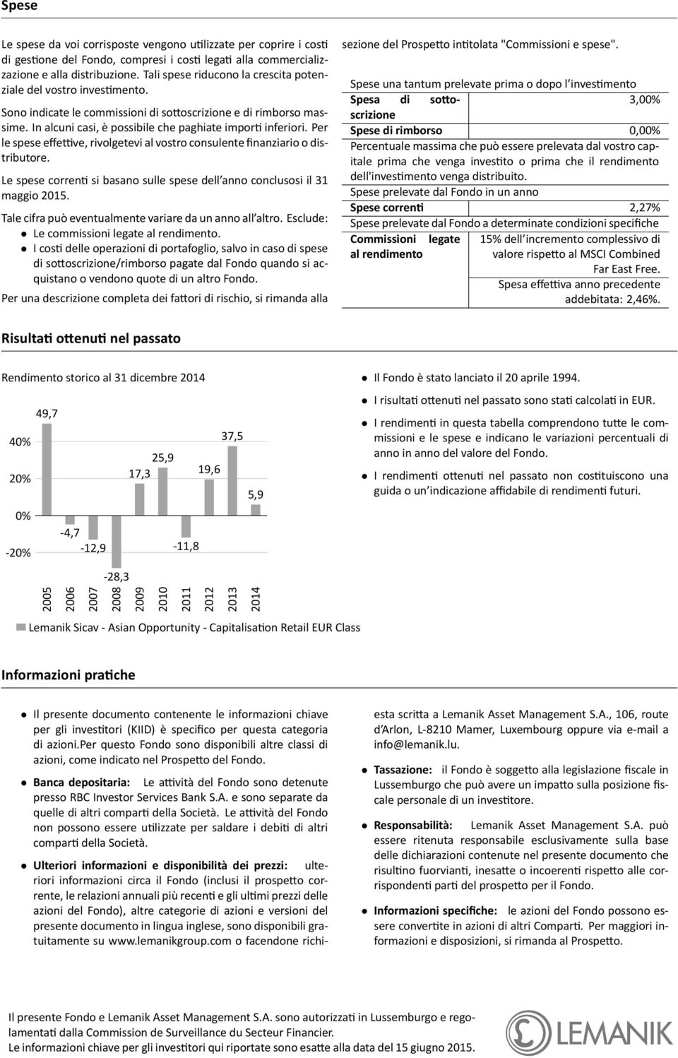 vostro consulente finanziario o distributore Le spese corren si basano sulle spese dell anno conclusosi il 31 maggio 2015 Tale cifra può eventualmente variare da un anno all altro Esclude: Le