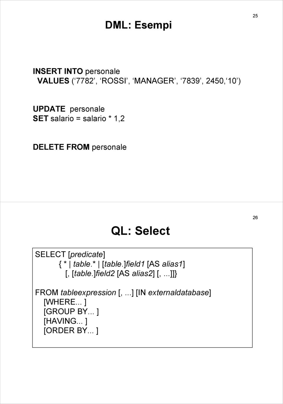 [predicate] { * table.* [table.]field1 [AS alias1] [, [table.]field2 [AS alias2] [,.