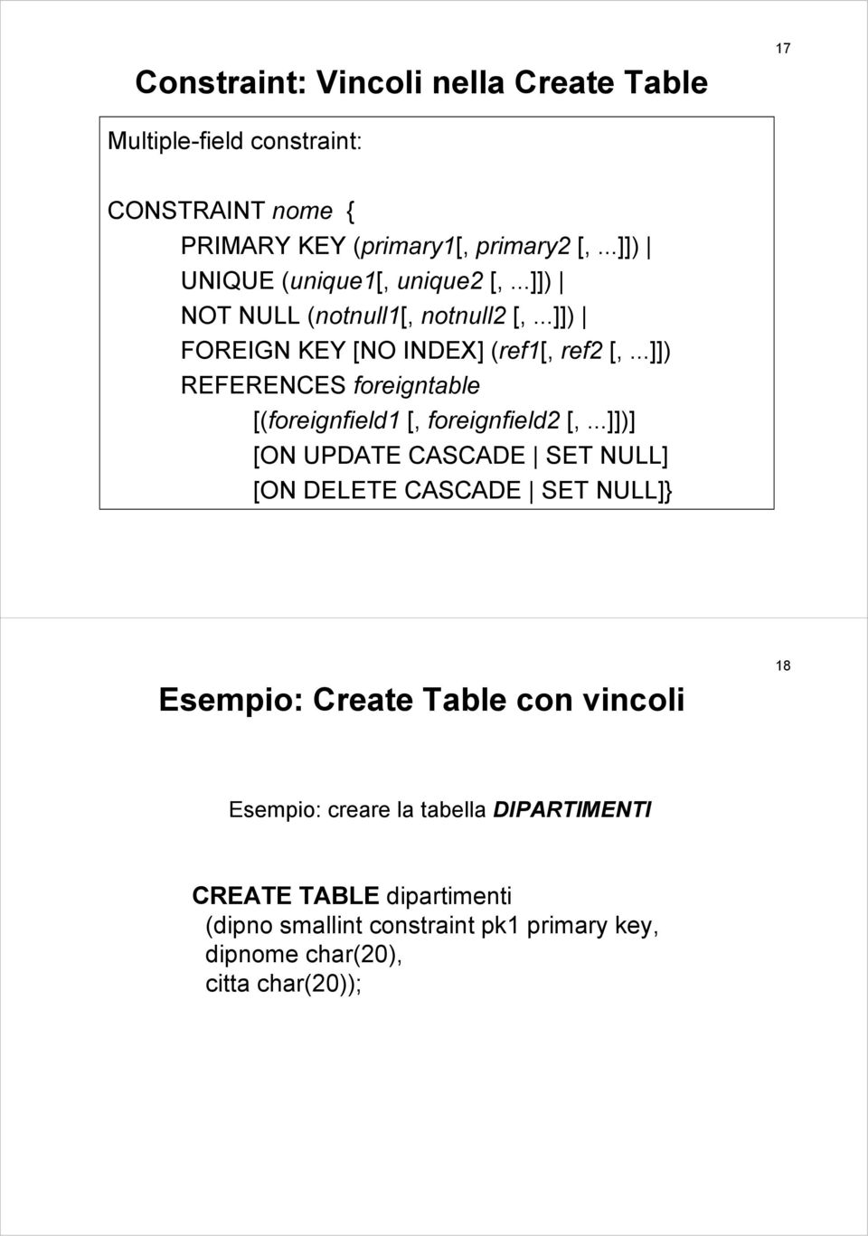 ..]]) REFERENCES foreigntable [(foreignfield1 [, foreignfield2 [,.