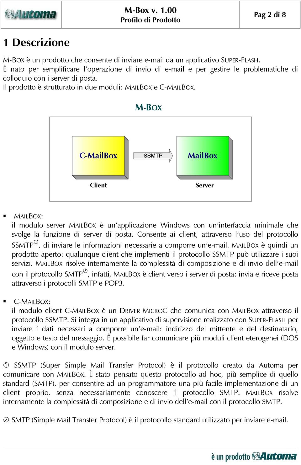 M-BOX SSMTP MailBox Client Server MAILBOX: il modulo server MAILBOX è un applicazione Windows con un interfaccia minimale che svolge la funzione di server di posta.