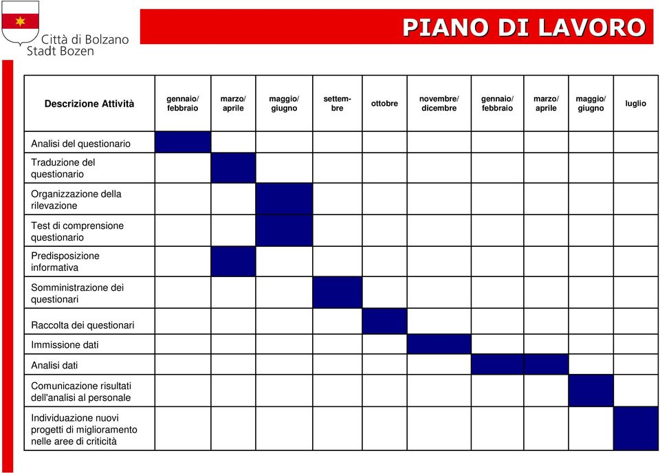 Test di comprensione questionario Predisposizione informativa Somministrazione dei questionari Raccolta dei questionari Immissione