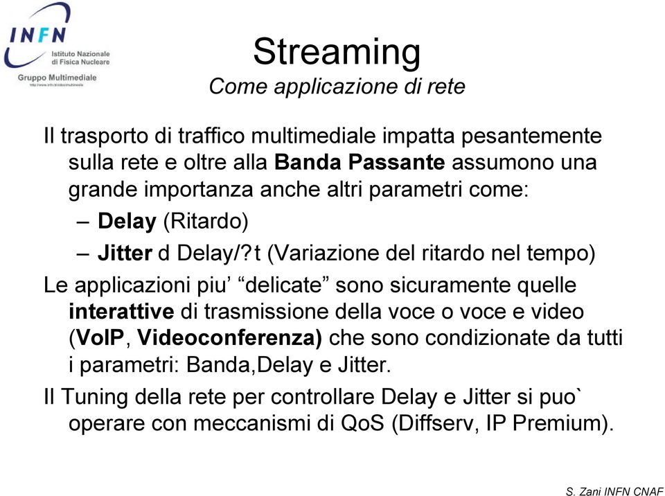 t (Variazione del ritardo nel tempo) Le applicazioni piu delicate sono sicuramente quelle interattive di trasmissione della voce o voce e