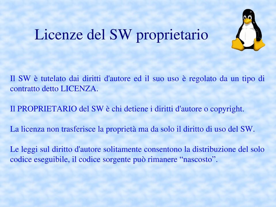 La licenza non trasferisce la proprietà ma da solo il diritto di uso del SW.