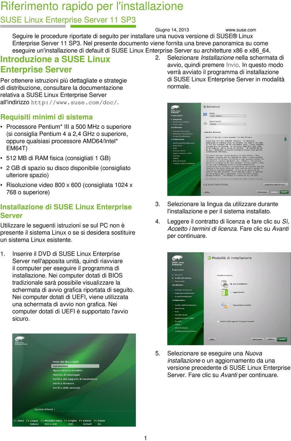 Nel presente documento viene fornita una breve panoramica su come eseguire un'installazione di default di SUSE Linux Enterprise Server su architetture x86 e x86_64. 2.