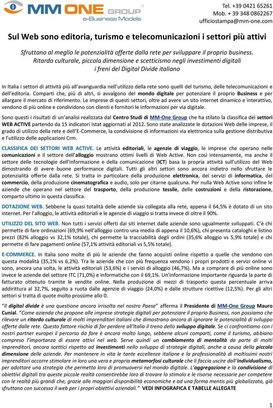 Ritardo culturale, piccola dimensione e scetticismo negli investimenti digitali i freni del Digital Divide italiano In Italia i settori di attività più all avanguardia nell utilizzo della rete sono