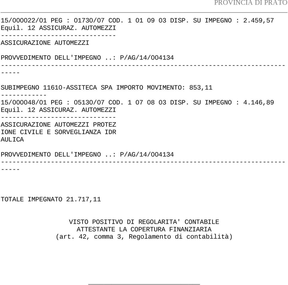 1 07 08 03 DISP. SU IMPEGNO : 4.146,89 Equil. 12 ASSICURAZ.