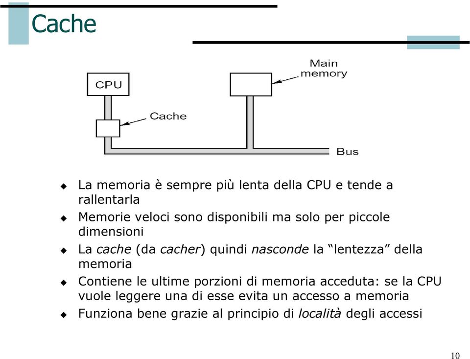 della memoria Contiene le ultime porzioni di memoria acceduta: se la CPU vuole leggere una