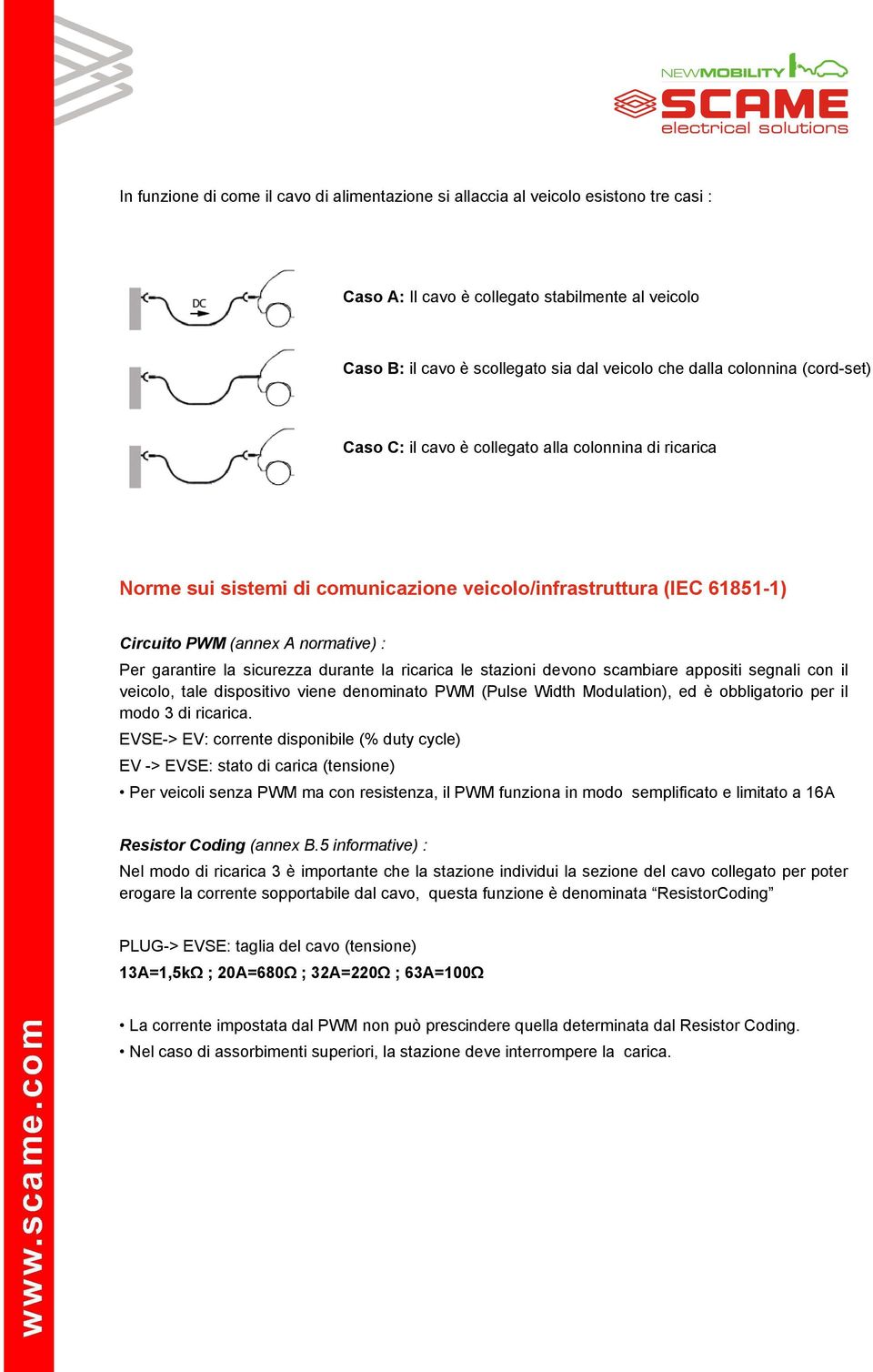 sicurezza durante la ricarica le stazioni devono scambiare appositi segnali con il veicolo, tale dispositivo viene denominato PWM (Pulse Width Modulation), ed è obbligatorio per il modo 3 di ricarica.