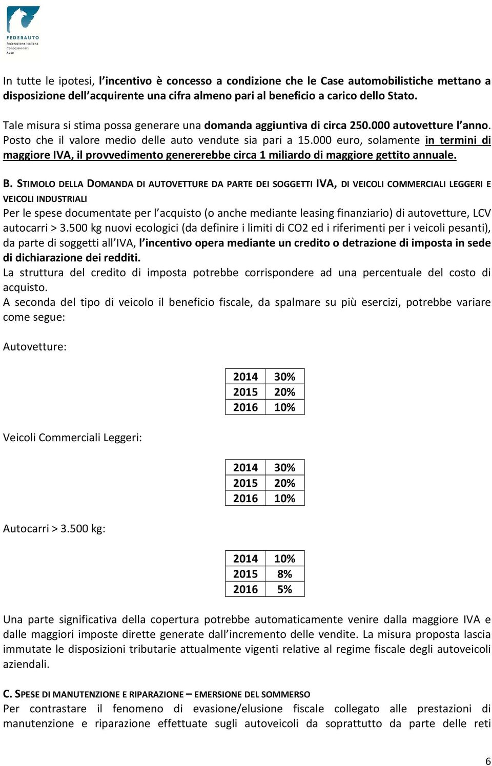 000 euro, solamente in termini di maggiore IVA, il provvedimento genererebbe circa 1 miliardo di maggiore gettito annuale. B.