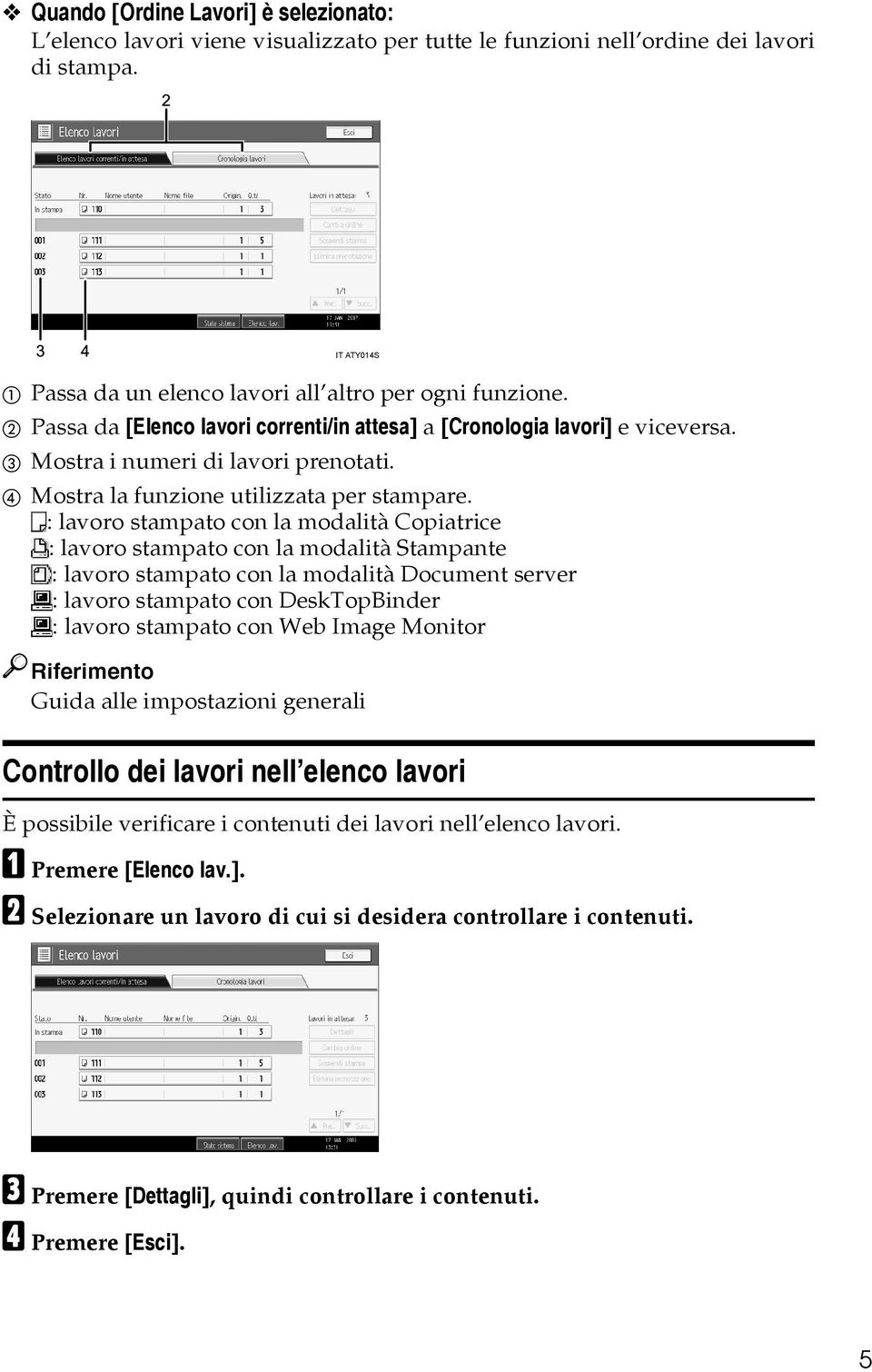 : lavoro stampato con la modalità Copiatrice : lavoro stampato con la modalità Stampante : lavoro stampato con la modalità Document server : lavoro stampato con DeskTopBinder : lavoro stampato con