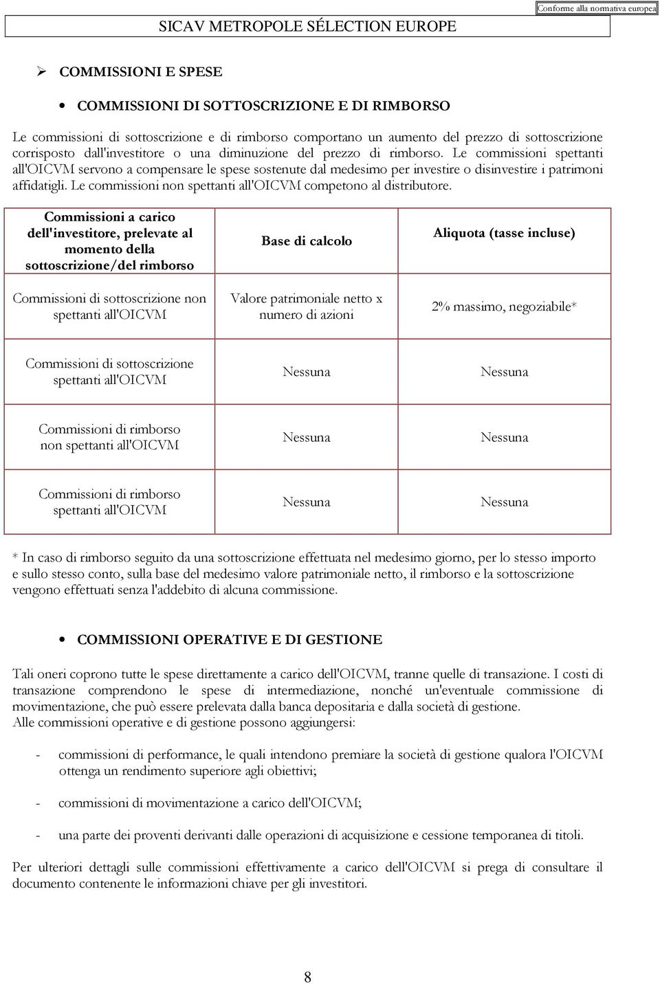 Le commissioni non spettanti all'oicvm competono al distributore.