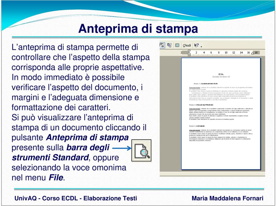 In modo immediato è possibile verificare l aspetto del documento, i margini e l adeguata dimensione e