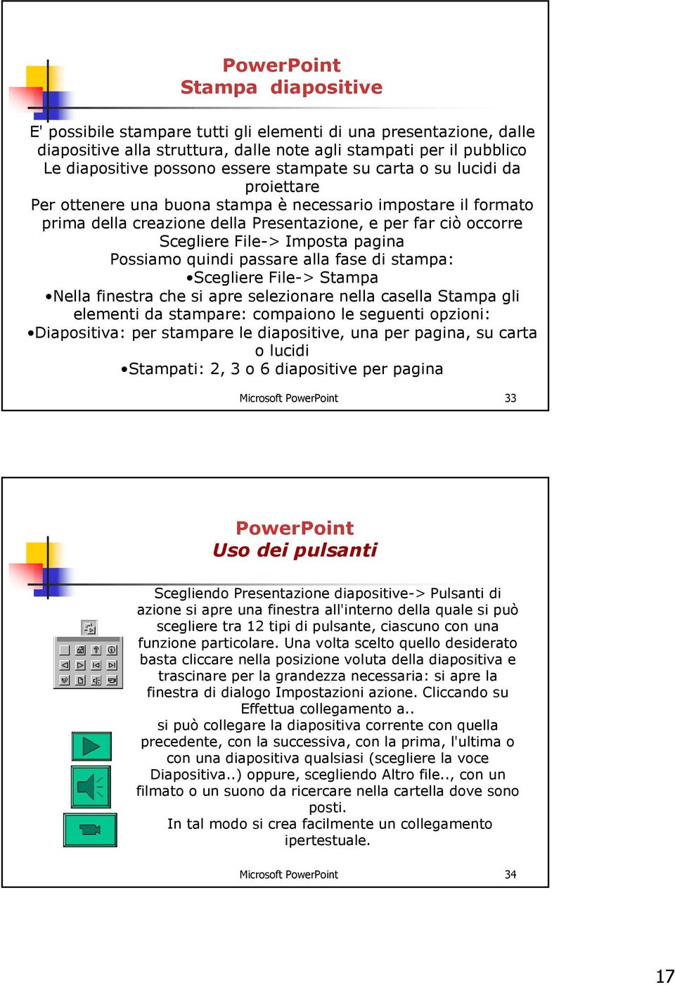 Possiamo quindi passare alla fase di stampa: Scegliere File-> Stampa Nella finestra che si apre selezionare nella casella Stampa gli elementi da stampare: compaiono le seguenti opzioni: Diapositiva: