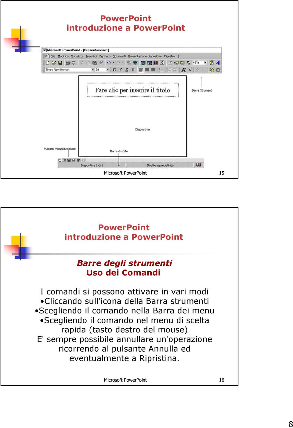 Barra dei menu Scegliendo il comando nel menu di scelta rapida (tasto destro del mouse) E' sempre