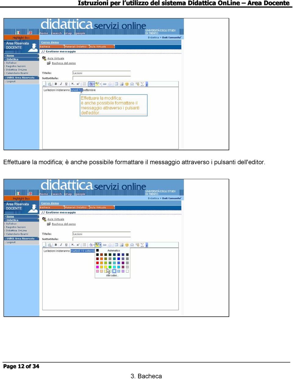 messaggio attraverso i pulsanti