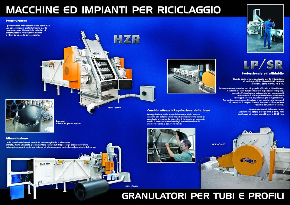 Professionale ed affidabile Questa serie è stata realizzata per la triturazione di tubi e profili in diversi tipi di materie plastiche, come H-PVC, PE e PP.