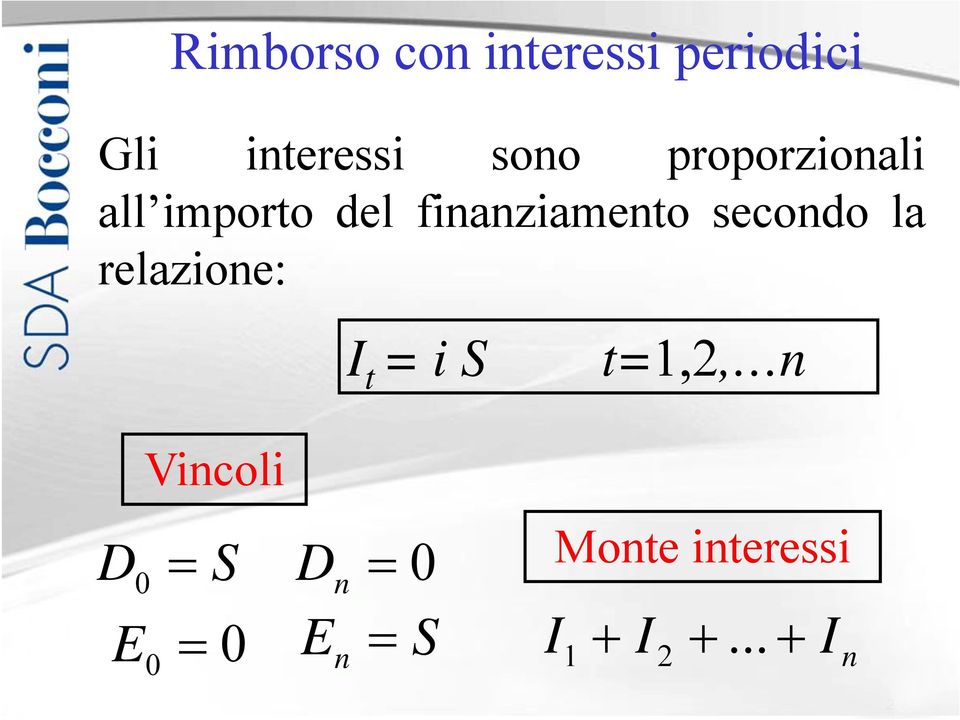 secondo la relazione: I t =is t=1,2, n2 D0 Vincoli