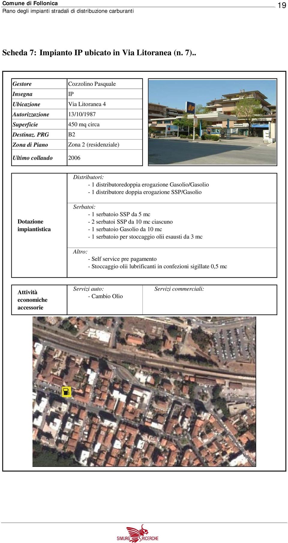 PRG B2 Zona di Piano Zona 2 (residenziale) Ultimo collaudo 2006 Distributori: - 1 distributoredoppia erogazione Gasolio/Gasolio - 1 distributore doppia erogazione SSP/Gasolio