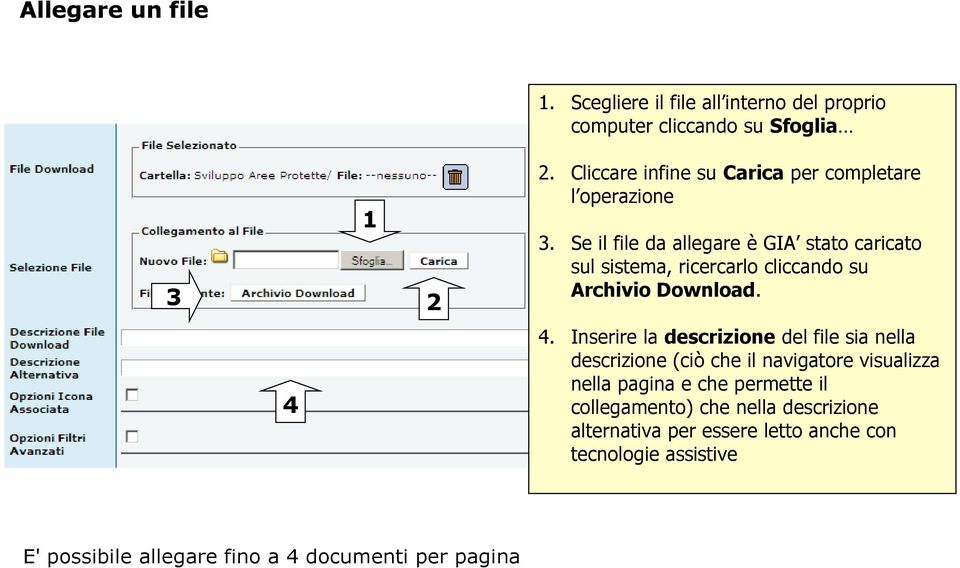Se il file da allegare è GIA stato caricato sul sistema, ricercarlo cliccando su Archivio Download. 4.