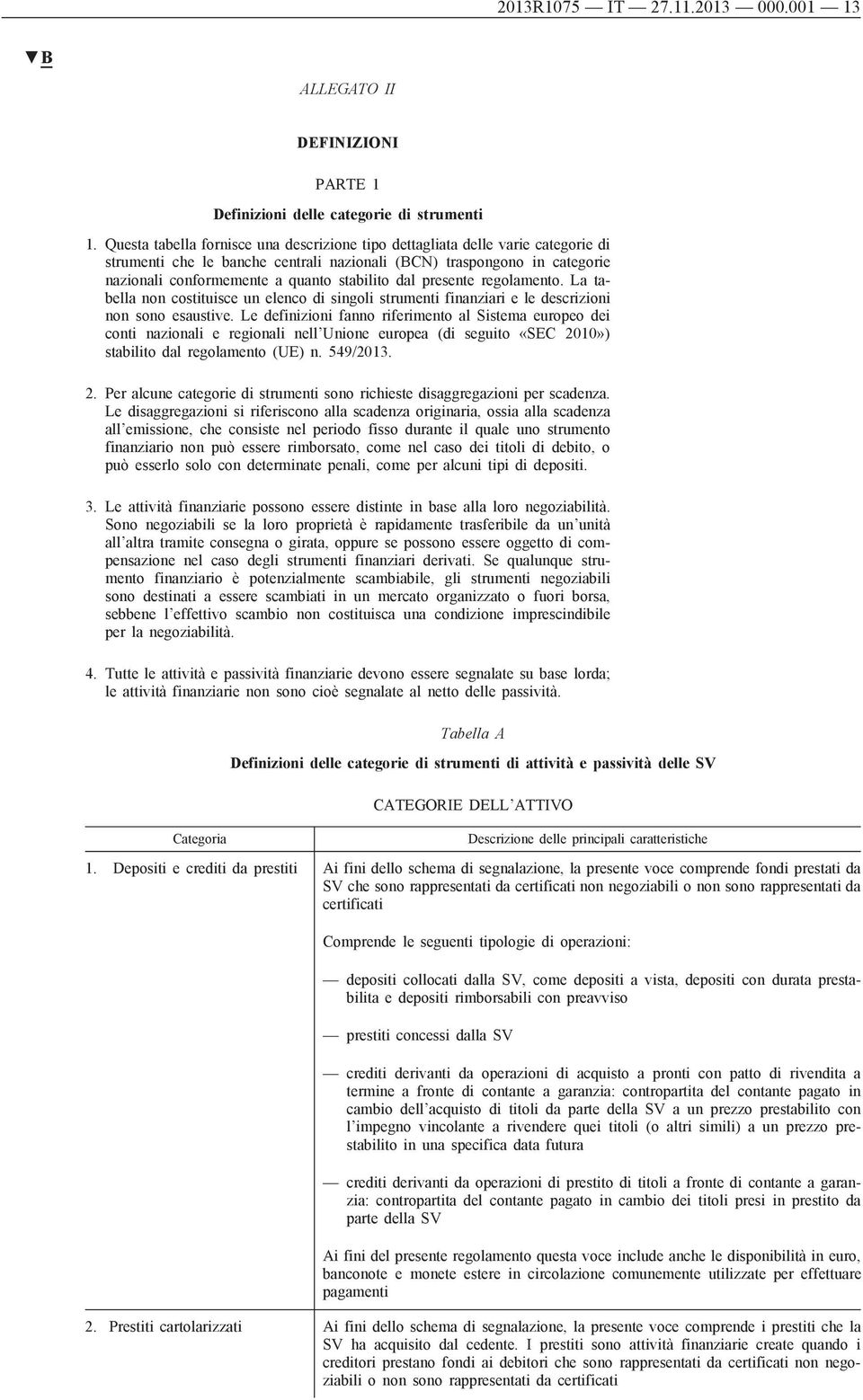 dal presente regolamento. La tabella non costituisce un elenco di singoli strumenti finanziari e le descrizioni non sono esaustive.