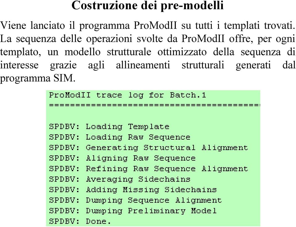 La sequenza delle operazioni svolte da ProModII offre, per ogni templato,