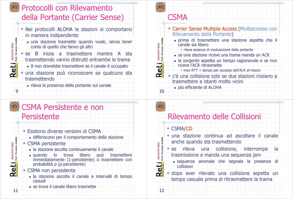 trasmettendo rileva la presenza della portante sul canale 10 CSMA Carrier Sense Multiple Access (Multiaccesso con Rilevamento della Portante) prima di trasmettere una stazione aspetta che il canale