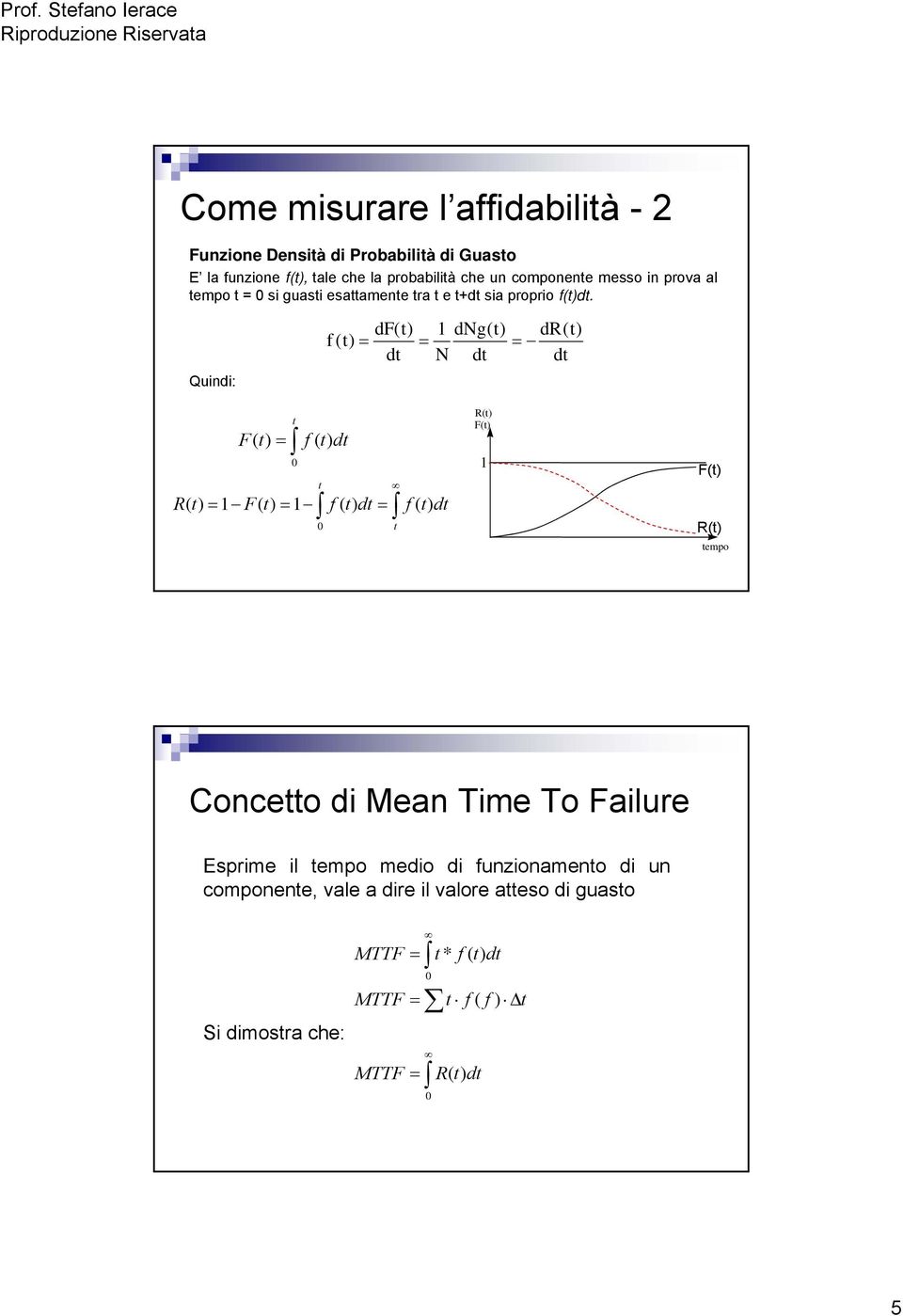 Qund: f ( df( d dng( d( N d d F ( ) f ( ) d 0 ( F( f ( d f ( d 0 ( F( F( ( empo Conceo d Mean Tme To Falure