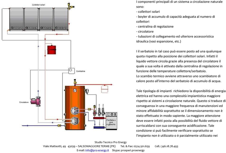 ) I il serbatoio in tal caso può essere posto ad una qualunque quota rispetto alla posizione dei collettori solari.