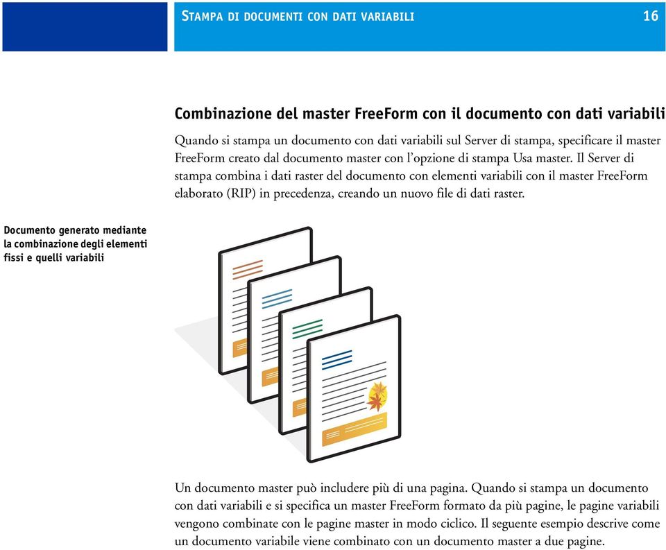 Il Server di stampa combina i dati raster del documento con elementi variabili con il master FreeForm elaborato (RIP) in precedenza, creando un nuovo file di dati raster.