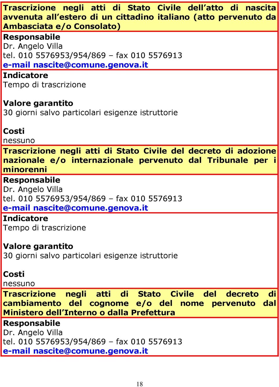 it Tempo di trascrizione 30 giorni salvo particolari esigenze istruttorie Trascrizione negli atti di Stato Civile del decreto di adozione nazionale e/o internazionale pervenuto dal Tribunale per i